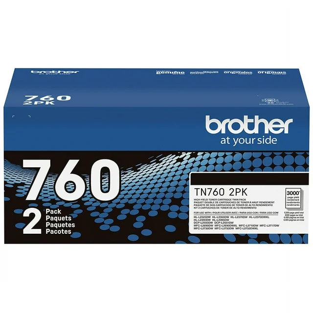 Brother TN 760 Black High Yield Toner Cartridge, 2/Pack (TN7602PK) - DealJustDeal