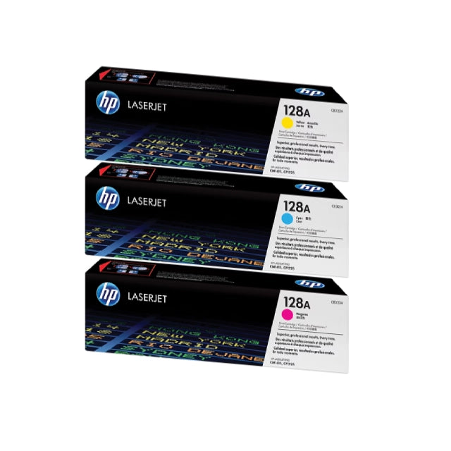 HP 128A Cyan/Magenta/Yellow Standard Yield Toner Cartridge, Pack Of 3 - DealJustDeal