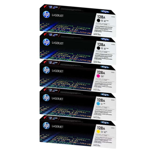 HP 128A Black/Black/Cyan/Magenta/Yellow Standard Yield Toner Cartridge, Pack Of 5 - DealJustDeal