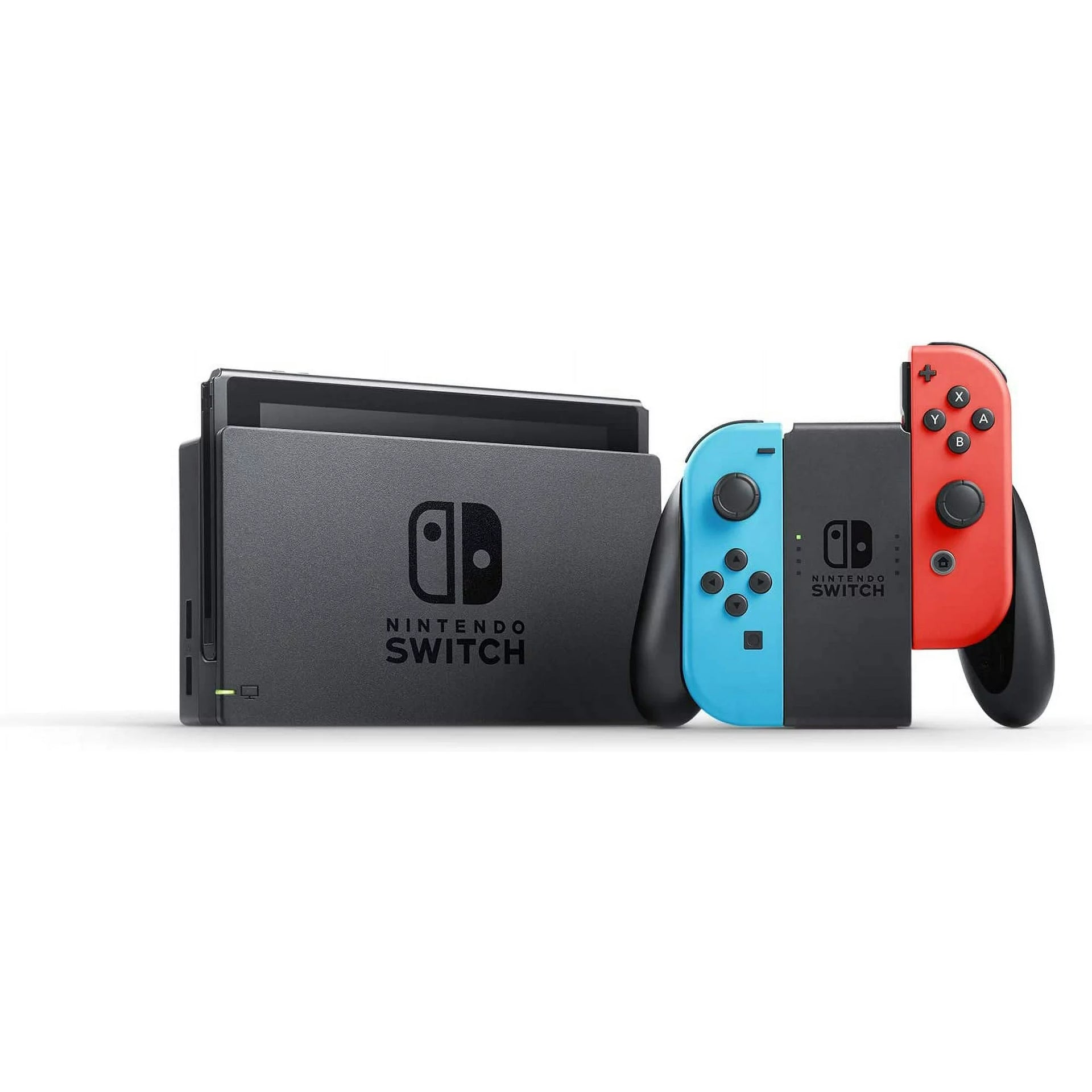 Nintendo Switch w/ Neon Blue & Neon Red Joy-Con + 12 Month Individual Membership Nintendo Switch Online + Carrying Case - DealJustDeal