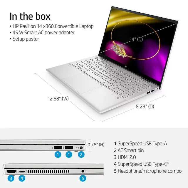 HP dy2050wm 14" FHD Pavilion x360 Laptop, i5-1235U, 8GB RAM, 256GB SSD - DealJustDeal