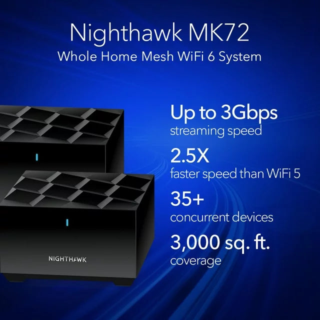 NETGEAR - Nighthawk AX3000 Mesh WiFi 6 System with Router + 1 Satellite Extender 3Gbps (MK72-100NAS) - DealJustDeal