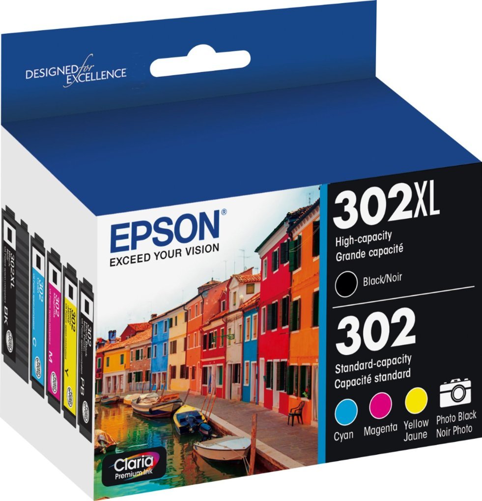 Epson - 302/302XL 5-Pack High-Yield and Standard Ink Cartridges - DealJustDeal