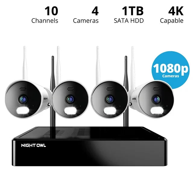 Night Owl 10 Channel 4K Wi-Fi NVR with 1TB Hard Drive and 4 Wi-Fi IP 1080p HD Spotlight Cameras - DealJustDeal