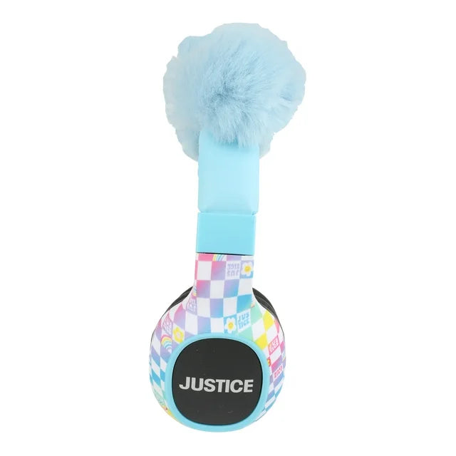 Justice Portable Wireless Bluetooth Headphone with Plush Pom Poms-Blue - DealJustDeal