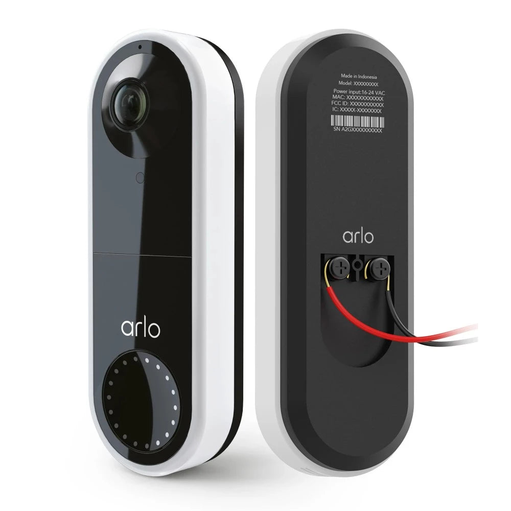 Arlo Essential Wired Video Doorbell - HD Video, 180° View, Night Vision, 2 Way Audio, Direct to Wi-Fi No Hub Needed, White - AVD1001W - DealJustDeal