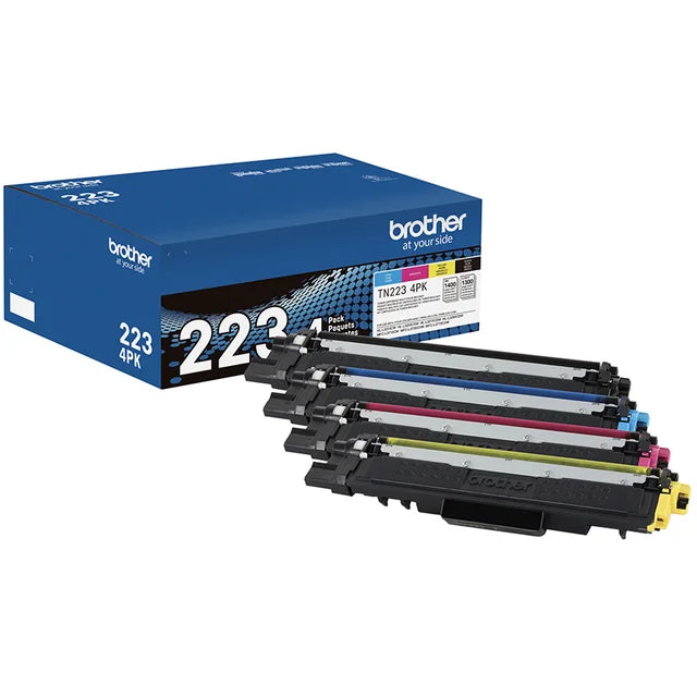 Brother TN-223 Black/Cyan/Magenta/Yellow Standard Yield Toner Cartridge, Up to 1,400 Pages, 4/Pack (TN2234PK) - DealJustDeal