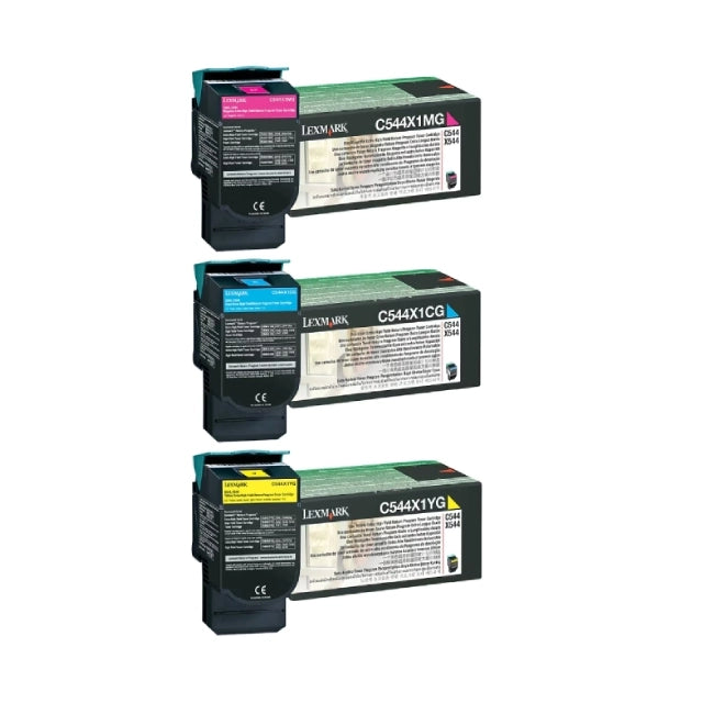 Lexmark C544 Cyan/Magenta/Yellow Extra High Yield Toner Cartridge, Pack Of 3