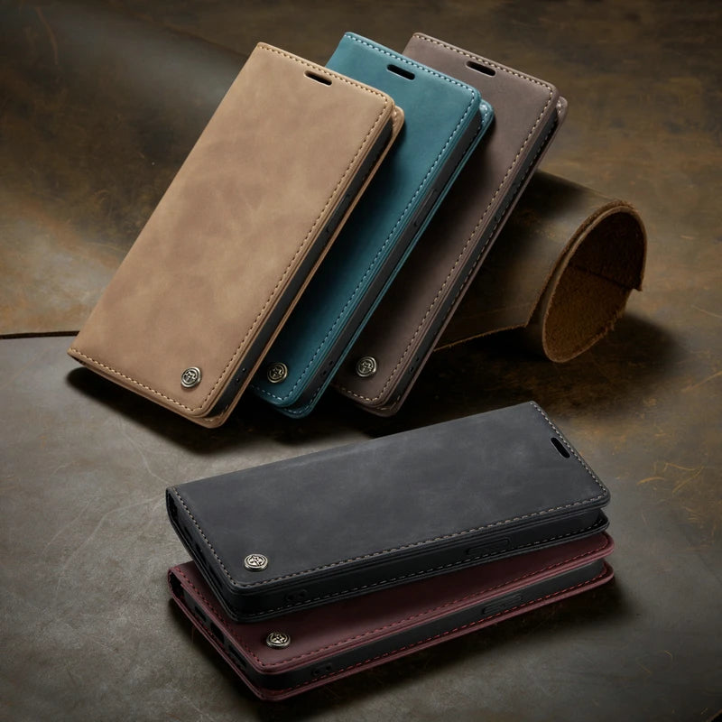 Retro Magnetic Leather Wallet Flip iPhone Case - DealJustDeal