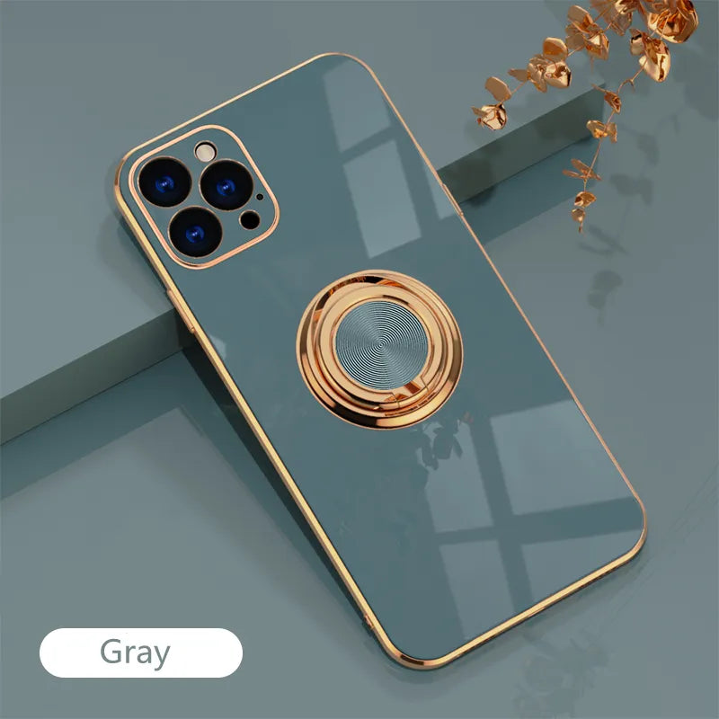 Metal Ring Holder Plating Silicone iPhone Case - DealJustDeal