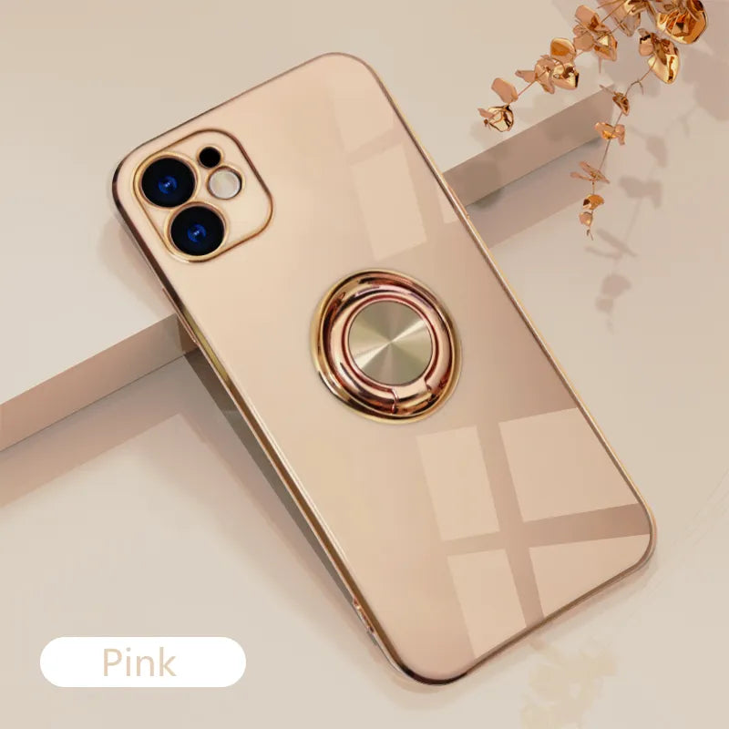 Metal Ring Holder Plating Silicone iPhone Case - DealJustDeal