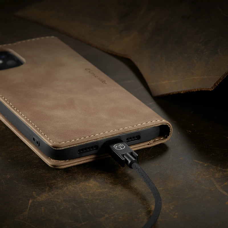 Retro Magnetic Leather Wallet Flip iPhone Case - DealJustDeal