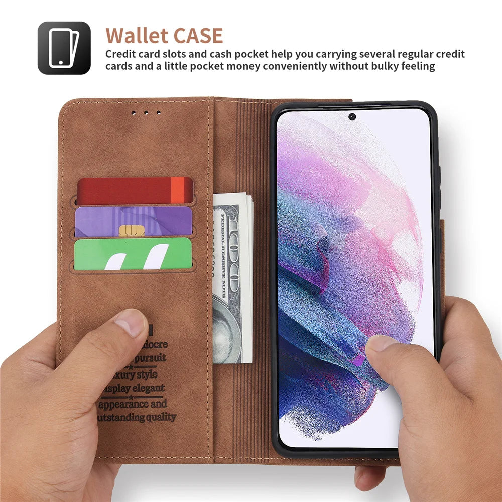 Leather Wallet Cards Flip Magnetic Galaxy S Case - DealJustDeal