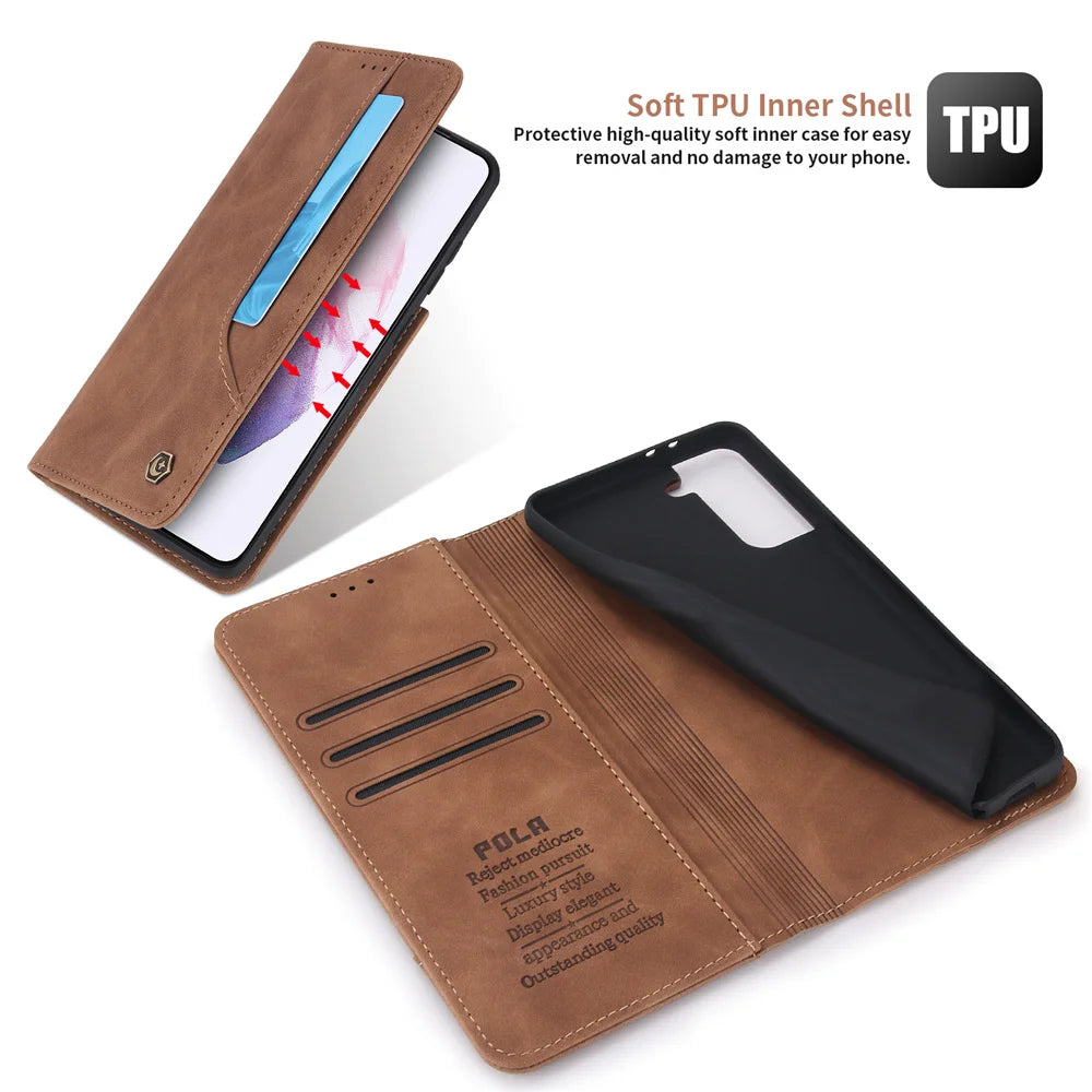 Leather Wallet Cards Flip Magnetic Galaxy S Case - DealJustDeal