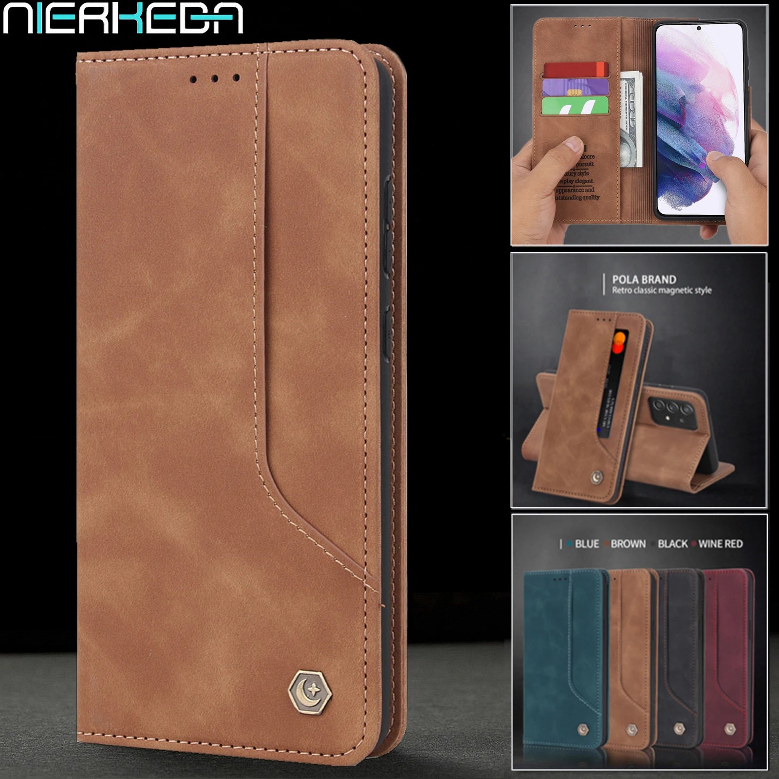 Leather Wallet Cards Flip Magnetic Galaxy S Case - DealJustDeal