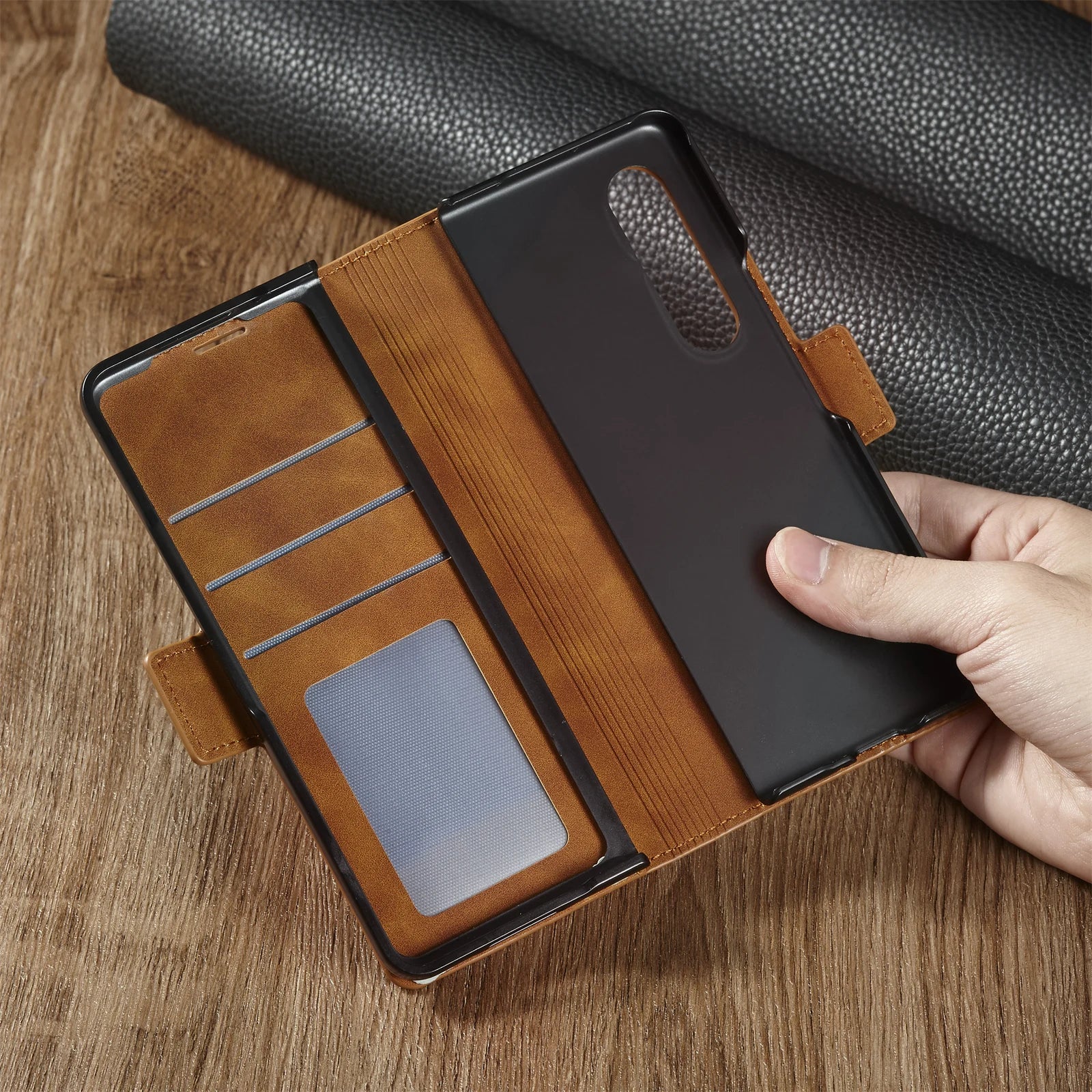 Card Holder Magnetic Wallet Leather Galaxy Z Fold Case - DealJustDeal