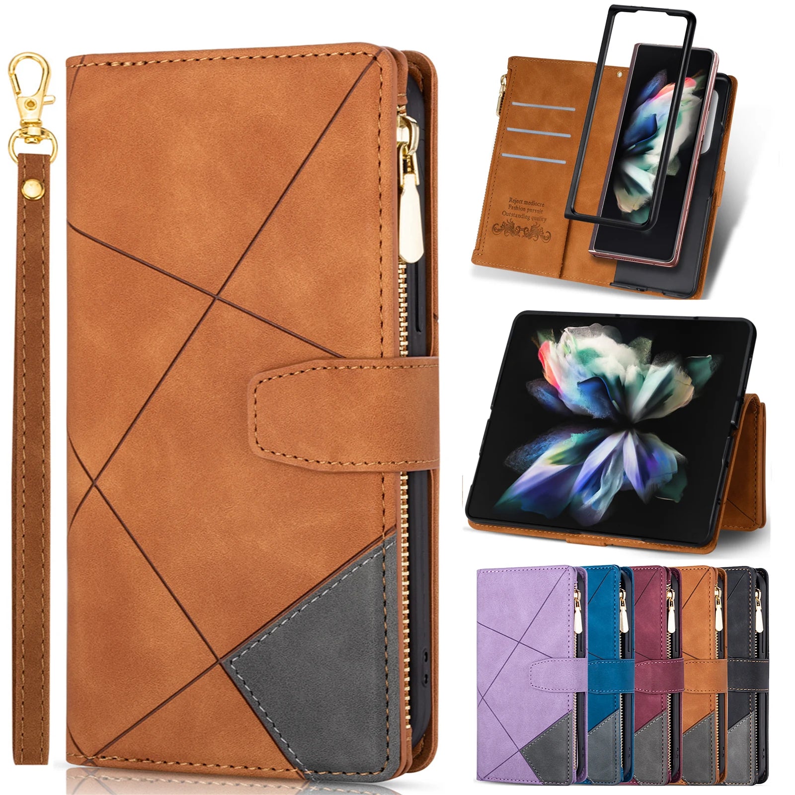 Card Holder Wrist Strap Magnetic Leather Wallet Galaxy Z Fold Case - DealJustDeal