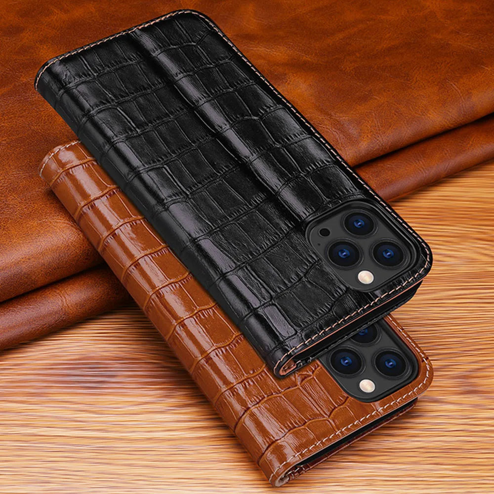 Crocodile Flip Wallet Genuine Leather iPhone Case - DealJustDeal