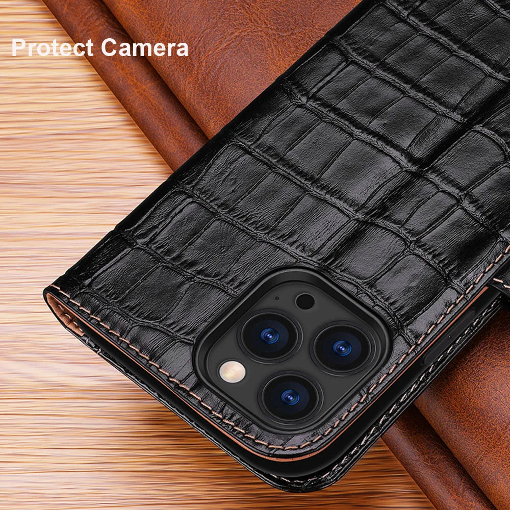 Crocodile Flip Wallet Genuine Leather iPhone Case - DealJustDeal