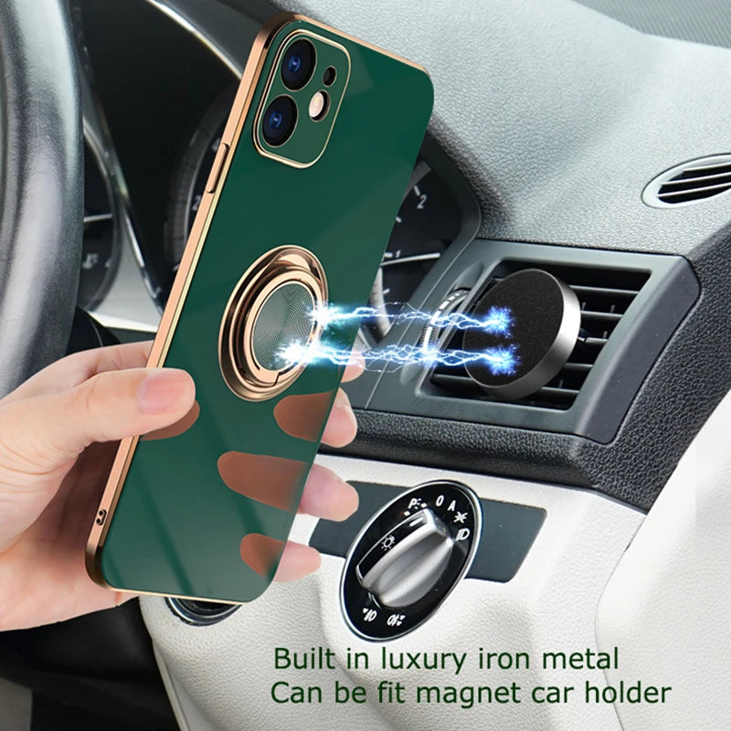 Metal Ring Holder Plating Silicone iPhone Case - DealJustDeal