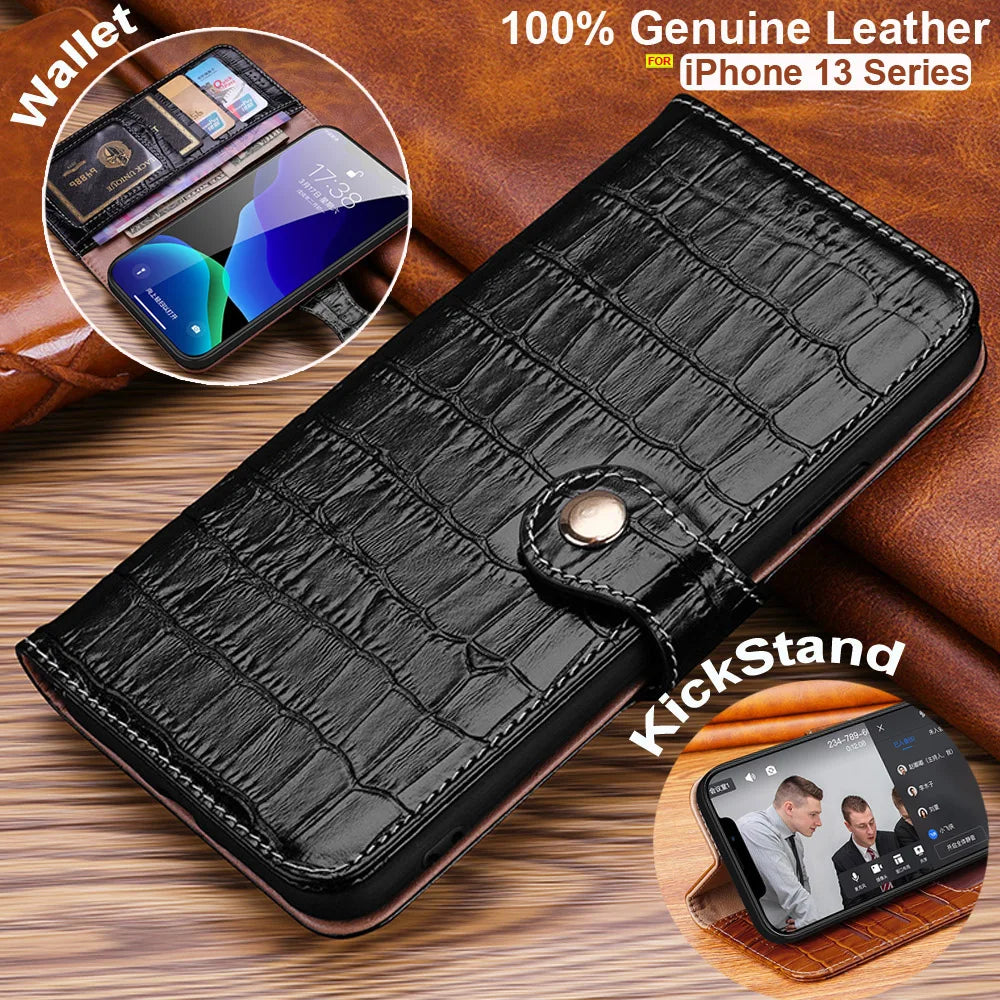 Crocodile Flip Wallet Genuine Leather iPhone Case - DealJustDeal