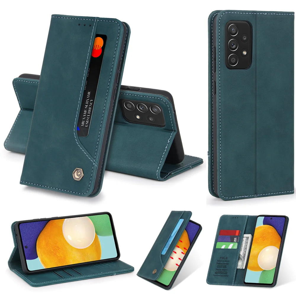 Magnetic Flip Wallet Card Holder Leather Galaxy A52 Case - DealJustDeal