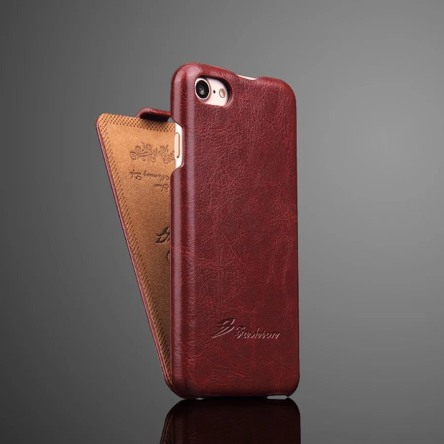 Genuine Leather Vertical Flip iPhone Case - DealJustDeal