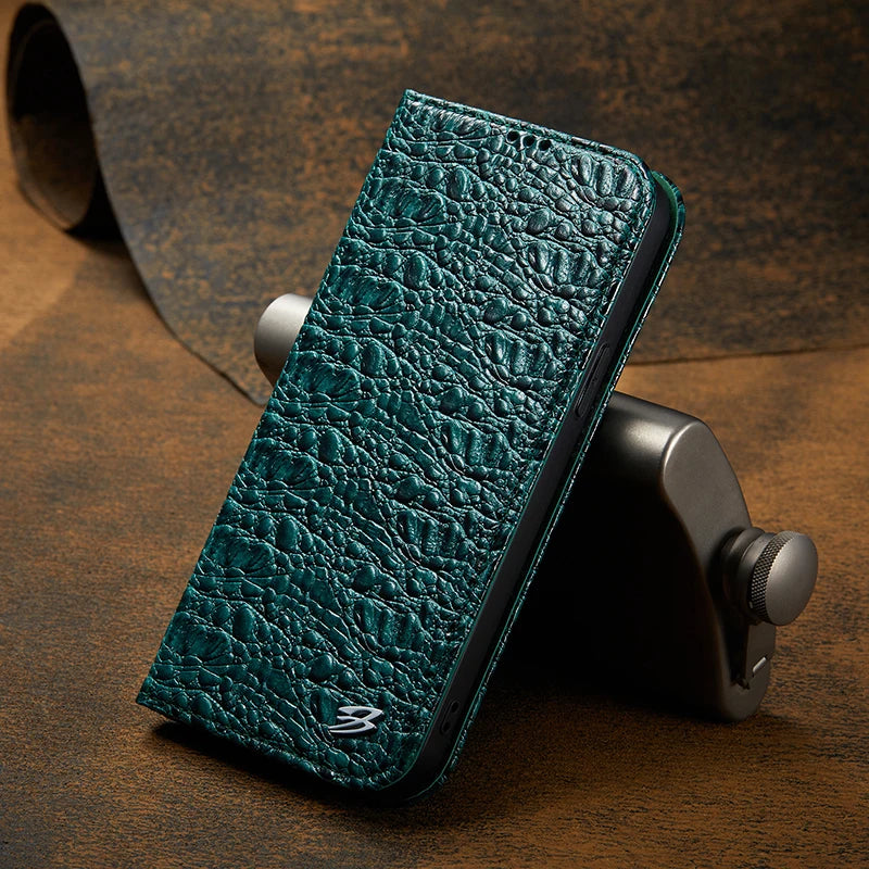 Crocodile Grain Genuine Cowhide Leather Flip iPhone Case - DealJustDeal