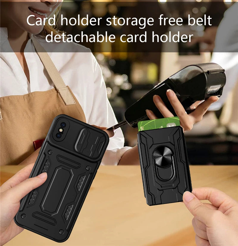 Slide Camera Card Slot Kickstand Magnetic Ring Shockproof Armor iPhone Case - DealJustDeal