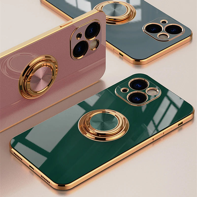 Metal Ring Holder Stand Soft Plating Silicone iPhone Case - DealJustDeal