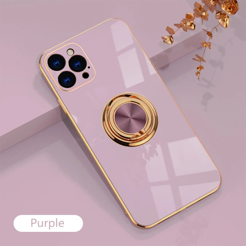 Metal Ring Holder Stand Soft Plating Silicone iPhone Case - DealJustDeal