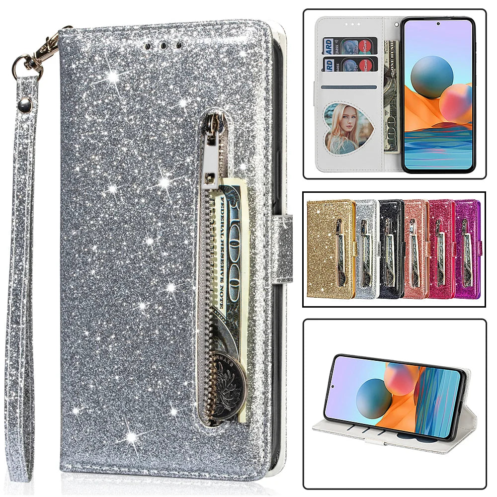 Zipper Flip Wallet Glitter Leather Galaxy A and M Case - DealJustDeal