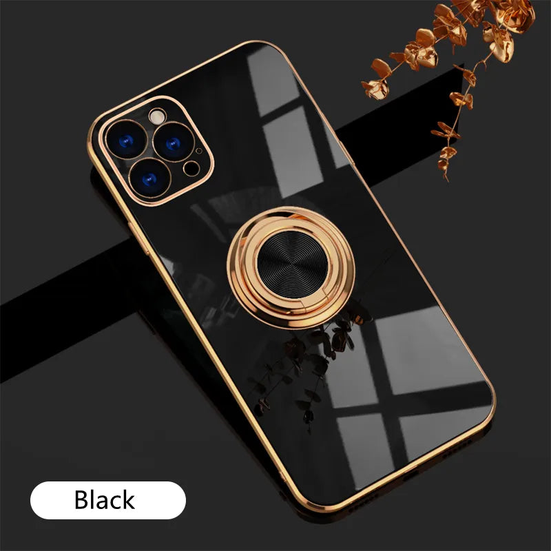 Metal Ring Holder Plating Silicone iPhone Case - DealJustDeal