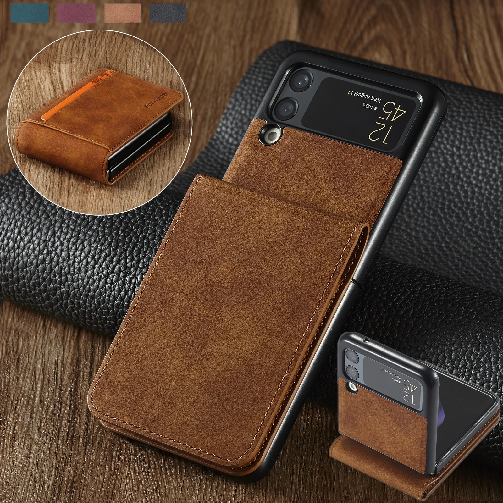 Card Holder Wallet Leather Galaxy Z Flip Case - DealJustDeal