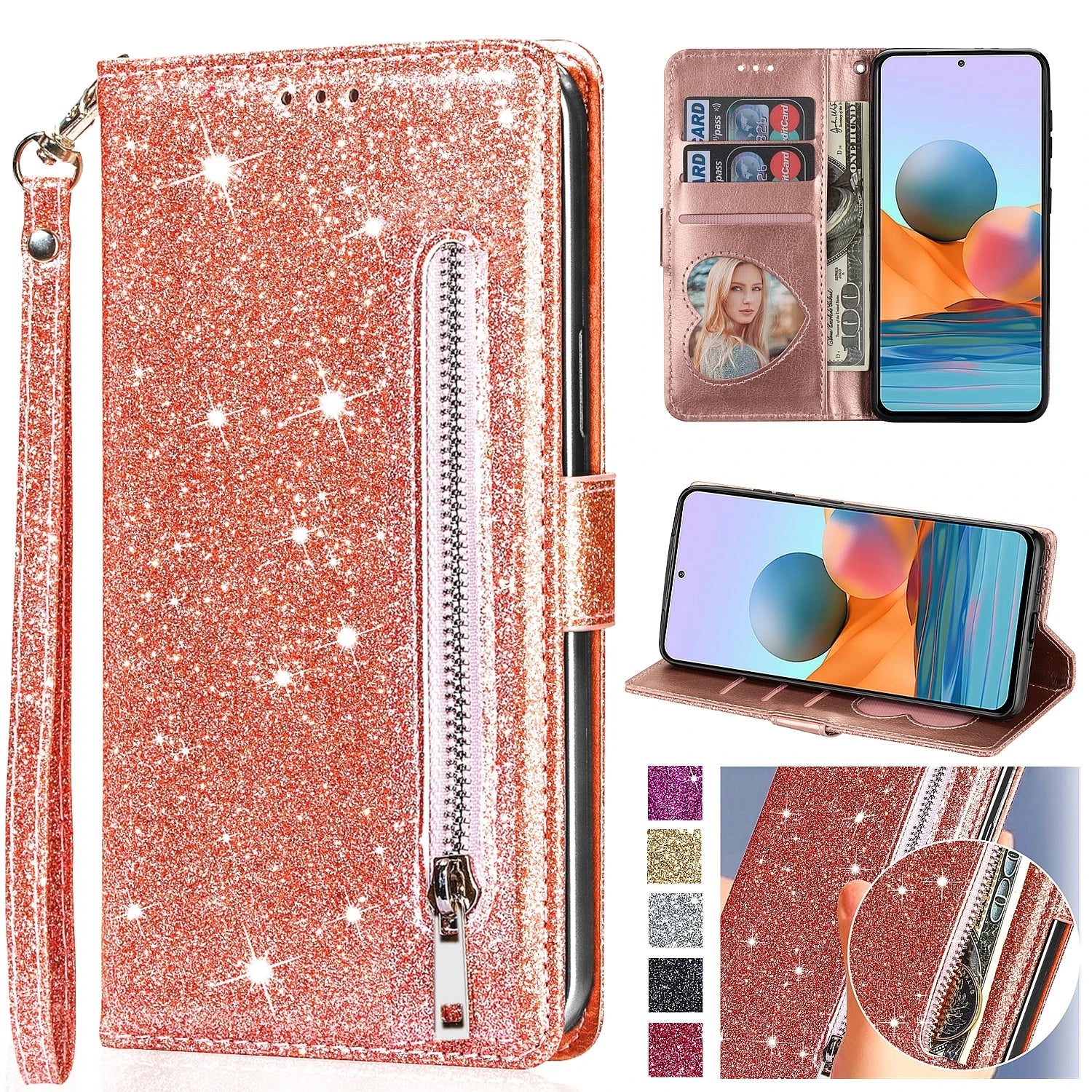 Wallet Zipper Flip Glitter Leather Galaxy A and M Case - DealJustDeal