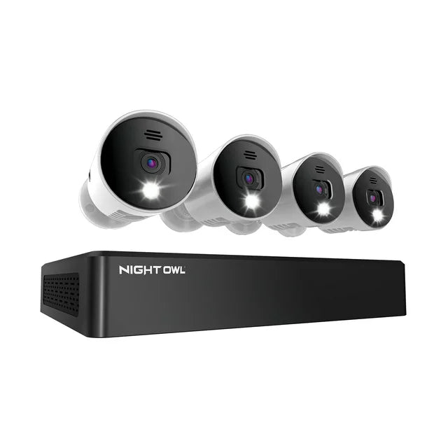 Night Owl Security Camera System CCTV, 8 Channel Bluetooth DVR with 1TB Hard Drive, 4 Wired 4K Ultra HD Spotlight Surveillance Bullet Cameras, Audio Enabled Indoor Outdoor Cameras with Night Vision - DealJustDeal