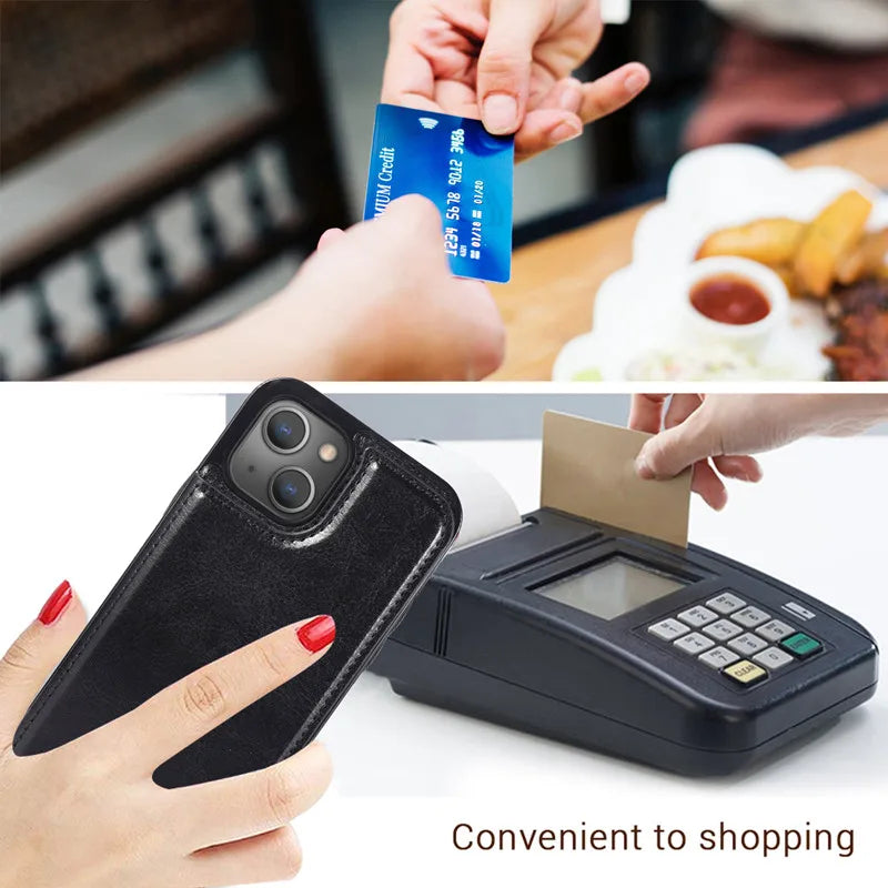 Retro Flip Leather Card Holder Wallet iPhone Case - DealJustDeal