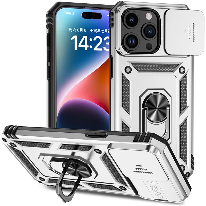 Stand Ring Slide Camera Armor iPhone Case - DealJustDeal