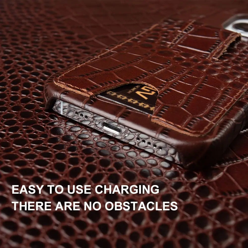 Card Holder Slot Genuine Leather iPhone Case - DealJustDeal