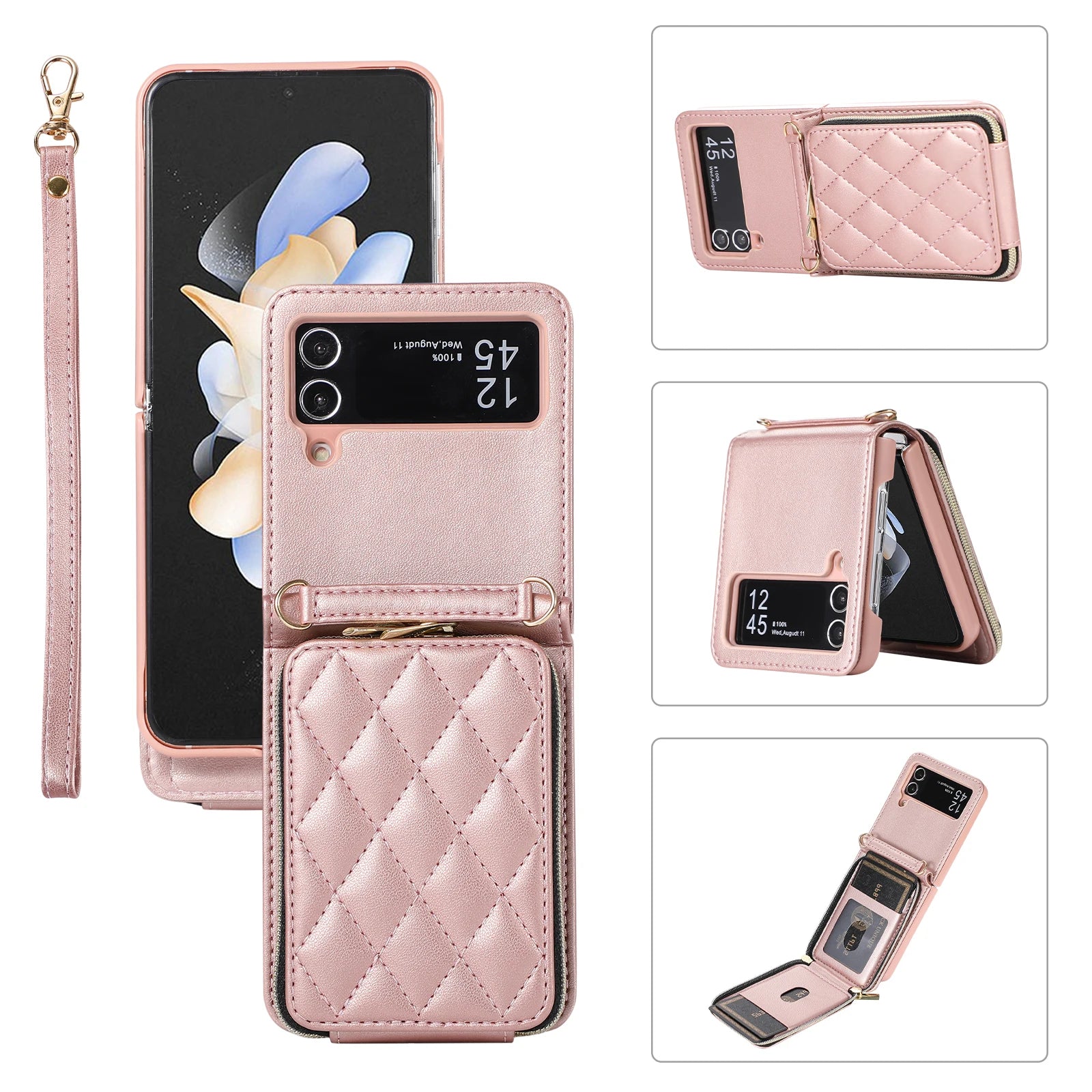 Wrist Strap Zipper Vegan Wallet Leather Galaxy Z Flip Case - DealJustDeal