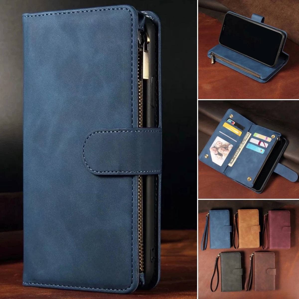 Magnetic Flip Zipper Card Pocket Wallet Leather Galaxy Note and S Case - DealJustDeal