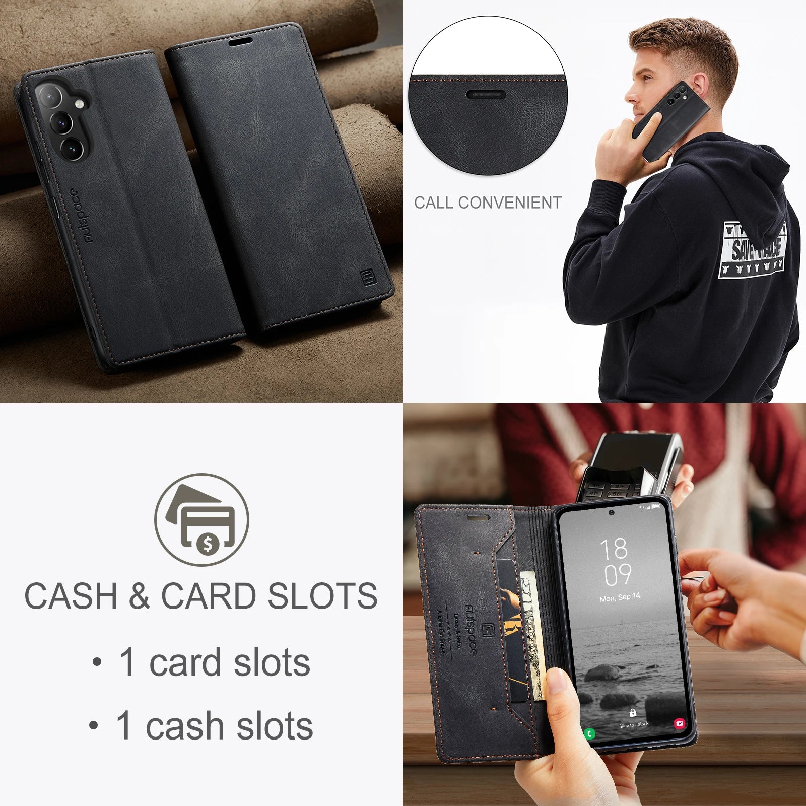 Anti-Scratch Magnetic Card Pocket Wallet Leather Galaxy A and M Case - DealJustDeal