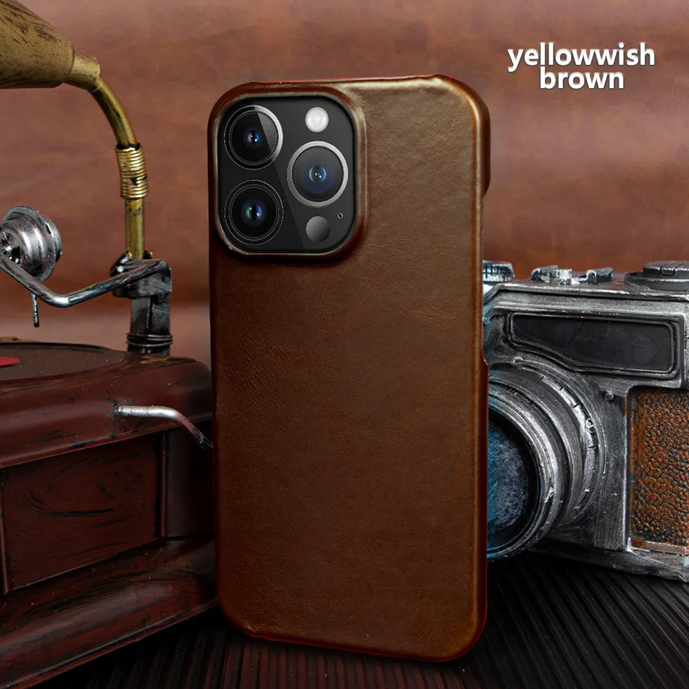 Aesthetic Vintage Retro Oil Wax Luxury Genuine Leather iPhone Case - DealJustDeal