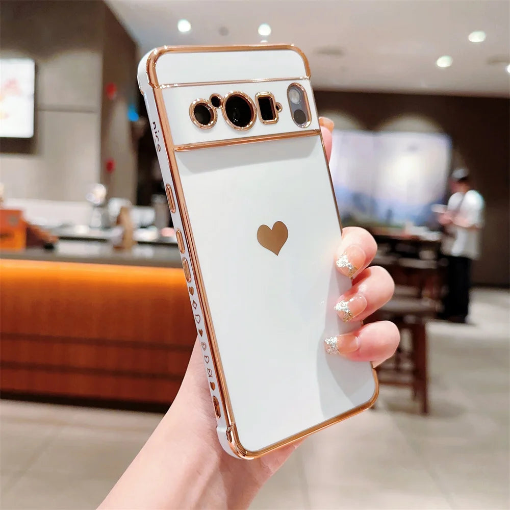 Fashion Love Heart Plating Google Case - DealJustDeal