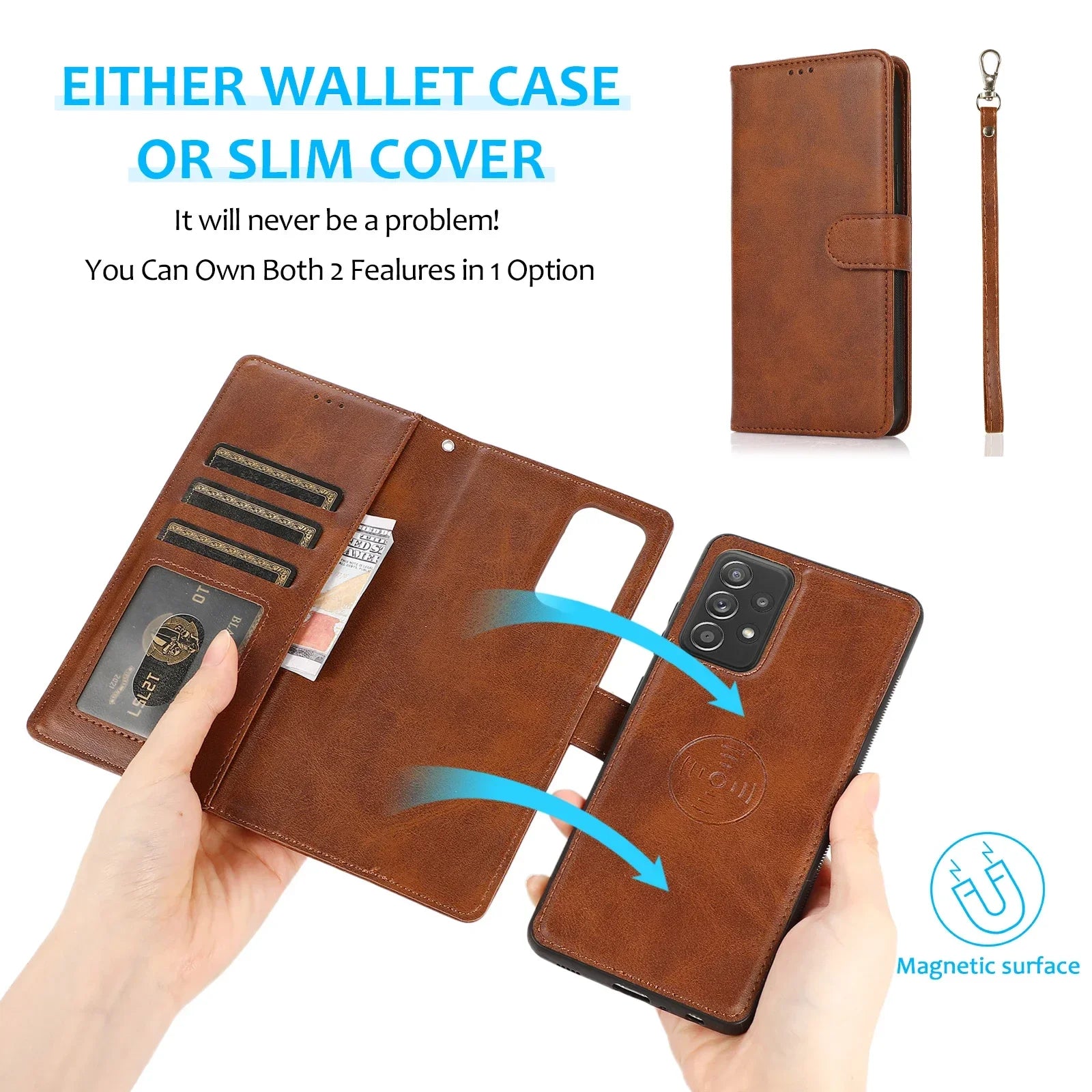 2 IN 1 Detachable Leather Card Slot Magnetic Wallet Galaxy A, Note and S Case - DealJustDeal