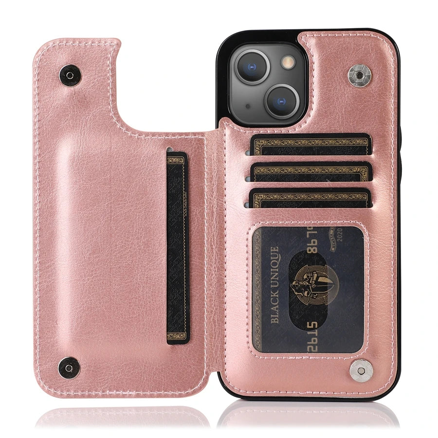 Wallet Card Slots Magnetic Flip Leather iPhone Case - DealJustDeal