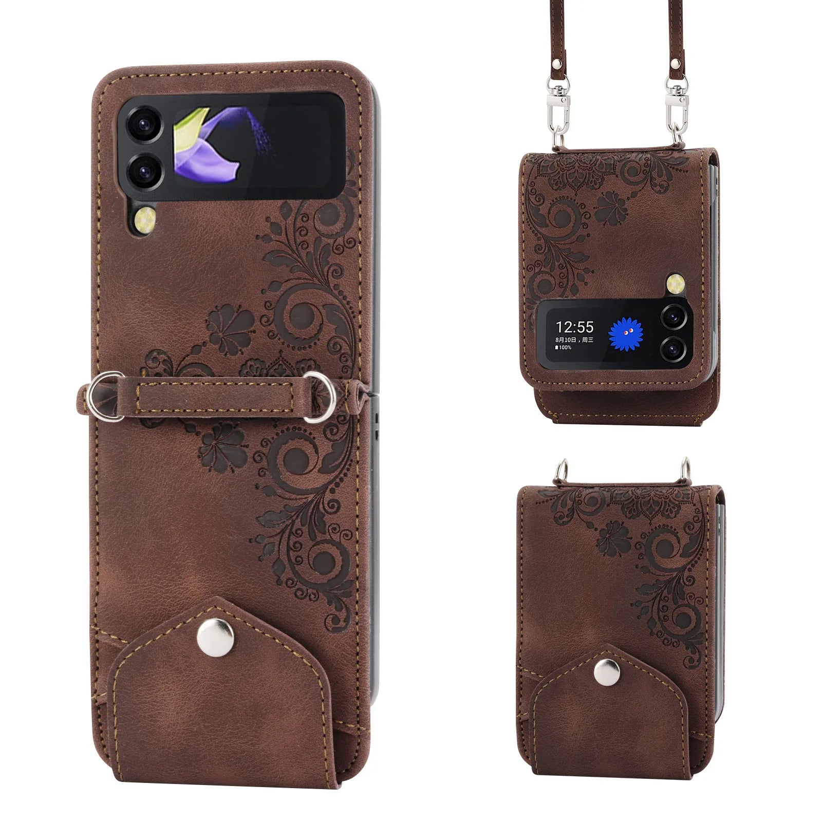 Crossbody Lanyard Hinge Wallet Leather Galaxy Z Flip Case - DealJustDeal