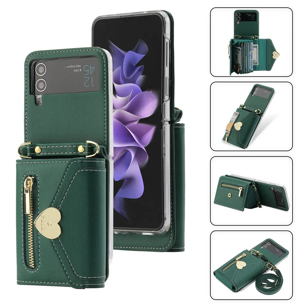 Folding Hinge Leather Crossbody Galaxy Z Flip Case - DealJustDeal