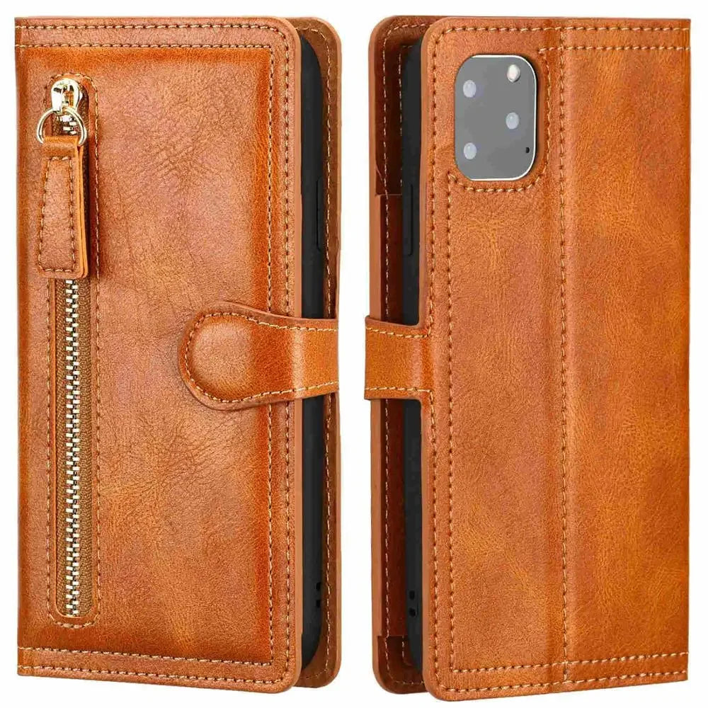 Zipper Flip Wallet Stand Leather iPhone Case - DealJustDeal