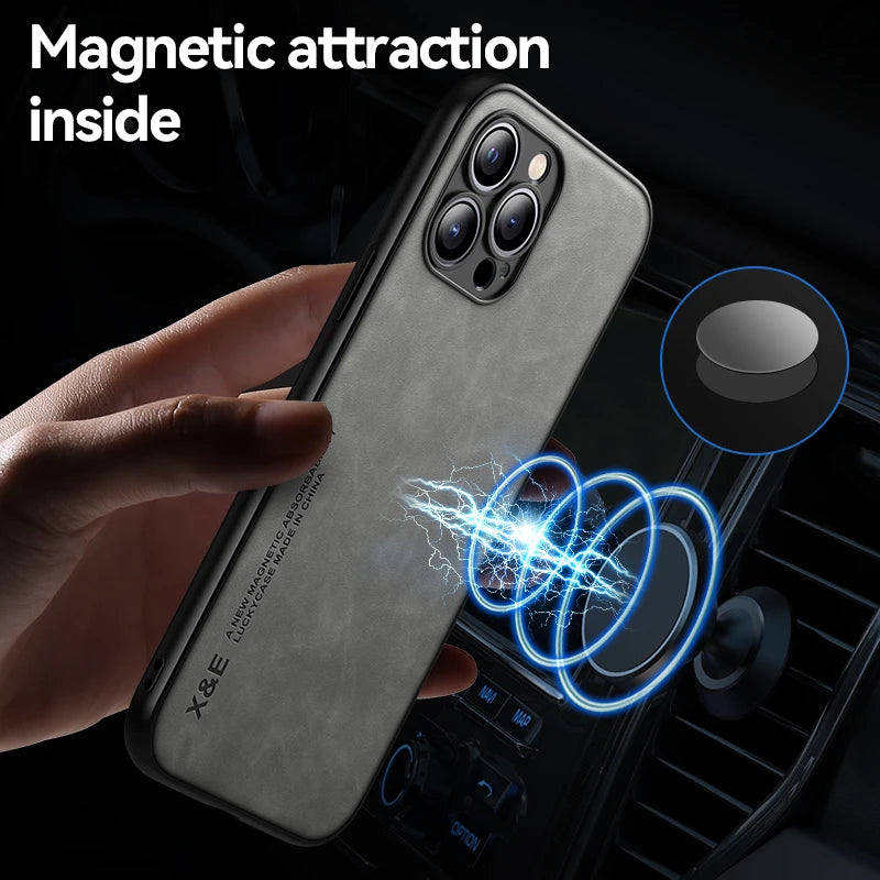 Magsafe Cover Support Car Holder Magnetic Leather iPhone Case - DealJustDeal